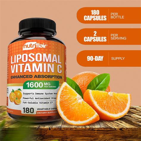 Buy NutriFlair Liposomal Vitamin C 1600mg 180 Capsules High