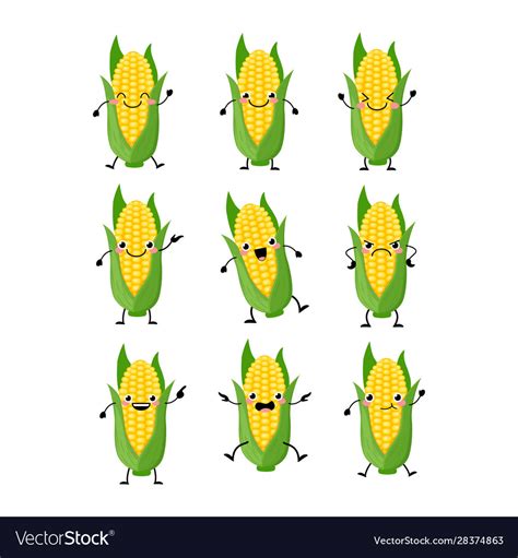 Cute Corn Characters Set With Different Emitions Vector Image