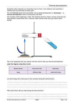 Thermal decomposition worksheet|KS3 Chemistry|Teachit - Worksheets Library