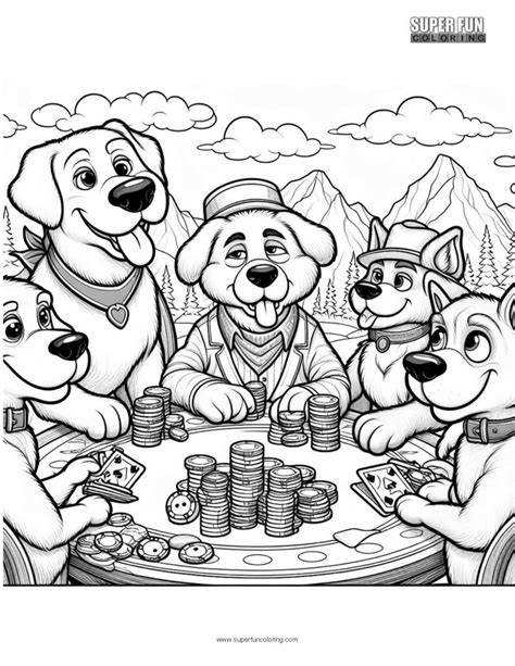 Dogs Playing Poker Coloring - Super Fun Coloring