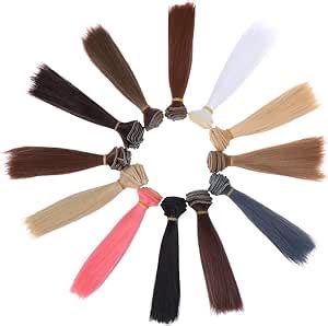 Amazon HEALLILY 12pcs Straight Synthetic Doll Hair Wefts Doll DIY