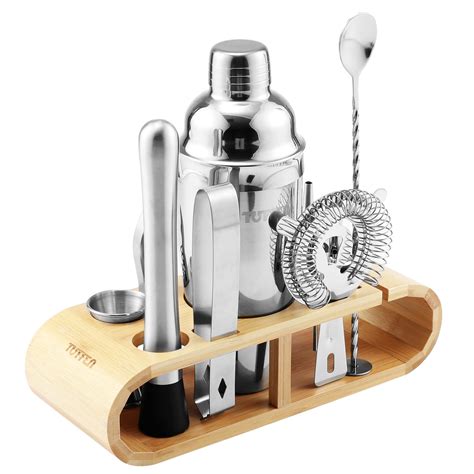 Cocktail Shaker Set Bartender Kit With Bamboo Stand 9 Piece Bar Set