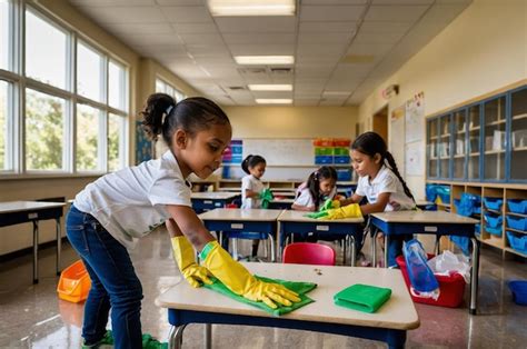 Premium Photo | Kids cleaning classroom