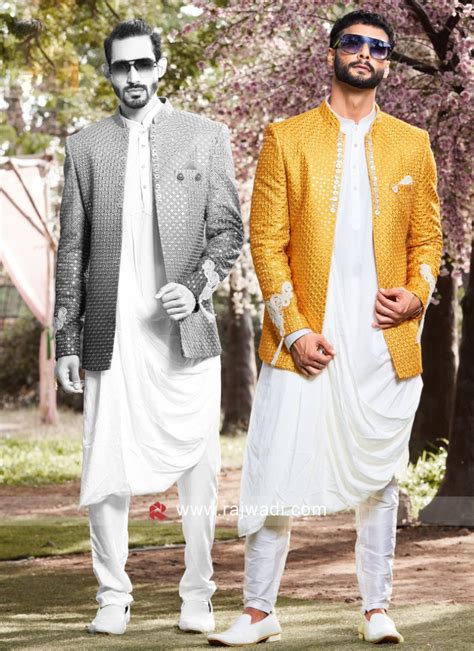 Mustard Yellow Embroidered Nehru Jacket Set