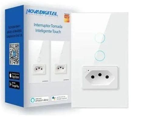 Tomada inteligente wifi interruptor touch 2 botões branca automação