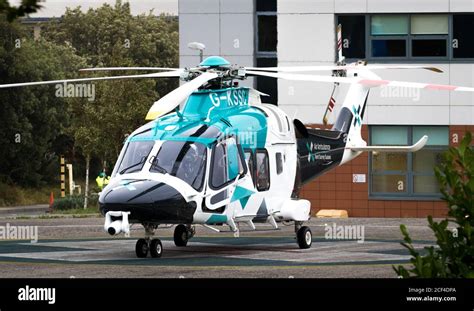 Kent Surrey Sussex Air Ambulance Departs From Eastbourne District Hospital East Sussex Uk