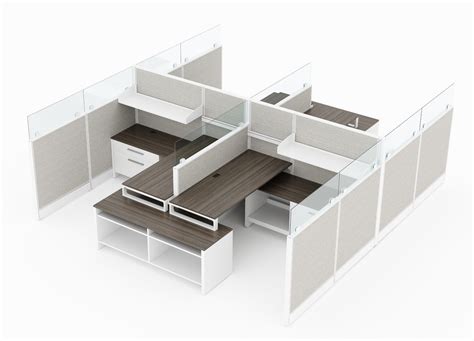 Compile 4 Pack 42 To 54 H Office Cubicle System 6x6 With Glass Panels