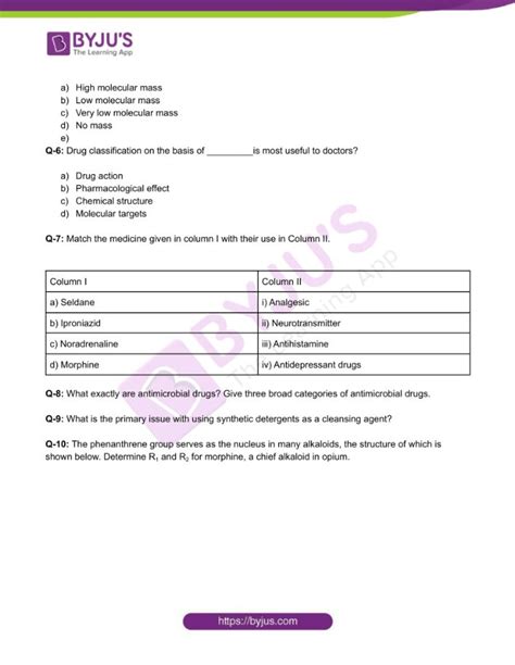 Class Chemistry Worksheet On Chapter Chemistry In Everyday Life