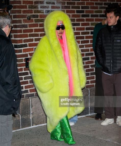 NICKI MINAJ WEARS Neon Yellow ALEXANDRE VAUTHIER Faux Fur Coat New York