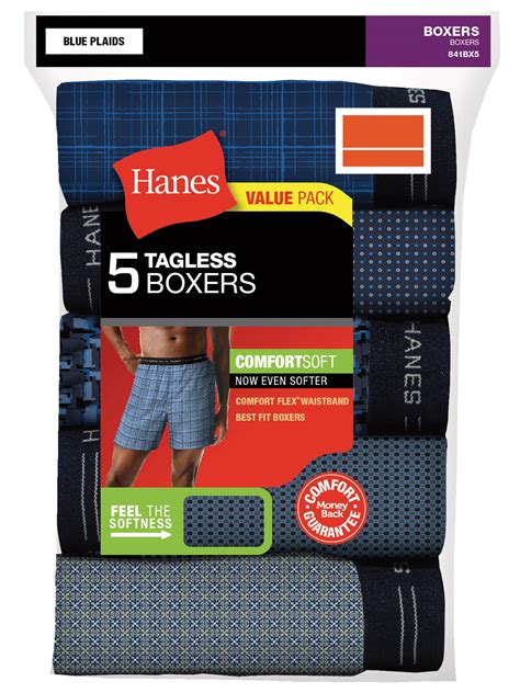 Hanes Hanes Mens Comfort Flex Exposed Waistband Blue Plaid Boxer 5