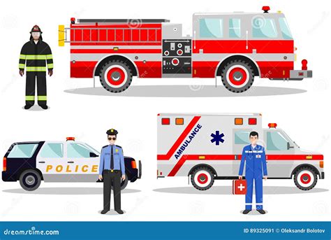 Emergency Concept. Detailed Illustration of Firefighter, Doctor ...