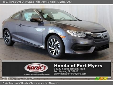 Modern Steel Metallic 2017 Honda Civic LX P Coupe Black Gray