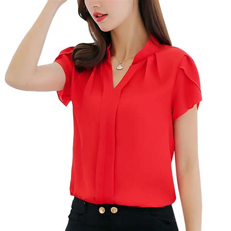 Summer Hot Autumn 2018 Chiffon Blouse Women Tops Short Sleeve Plus Size