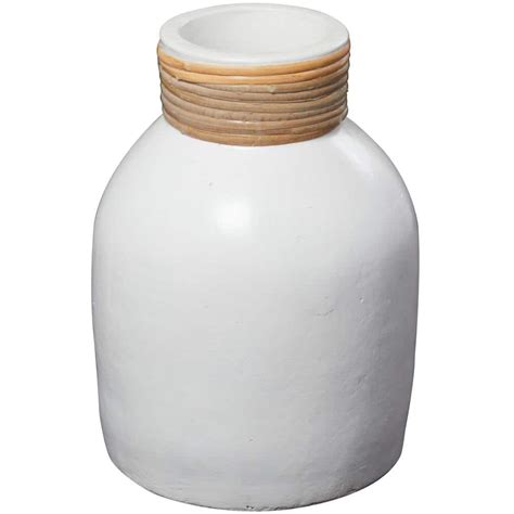 Litton Lane 11 In White Ceramic Decorative Vase With Wrapped Rattan