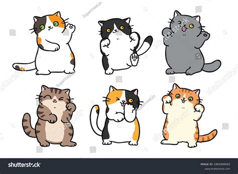 Vector Illustration Cute Cartoon Cat Characters Stock Vector (Royalty Free) 2483400055 ...