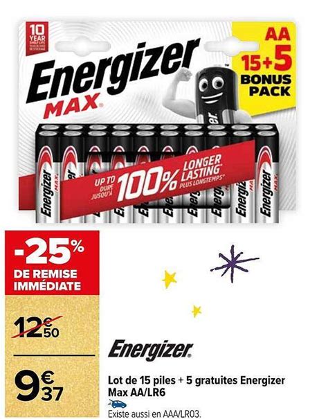 Promo Lot De Piles Gratuites Energizer Max Aa Lr Chez Carrefour