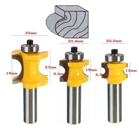 3pcsset Bit Bullnose Router Bit Set C3 Carbide Tipped 12 Shank