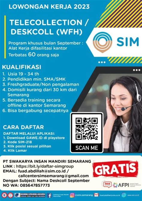 Lowongan Kerja Telecollection Deskcoll Wfh Di Pt Swakarya Insan