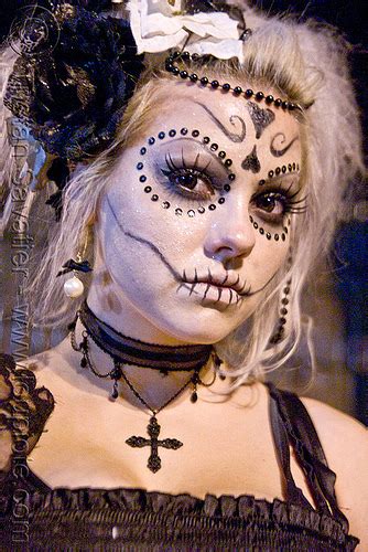 Skull Makeup Black Bindis Dia De Los Muertos Halloween San