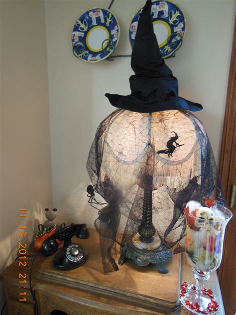 Witch Hat Lamp Shade Just Spiderweb Lace Tied With Spiders And Topped