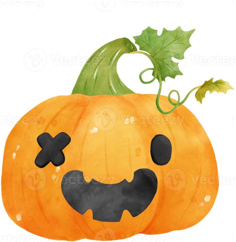 Cute Watercolour Halloween Autumn Pumpkins With Face Carved Cartoon