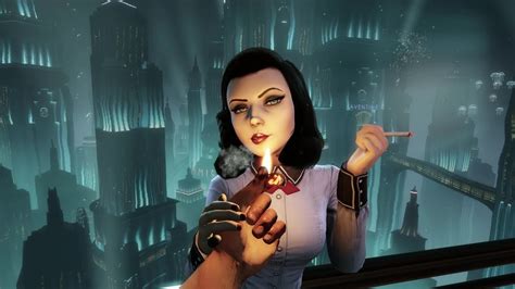 Black Haired Female Cartoon Character In White Long Sleeved Shirt Screenshot Bioshock Infinite