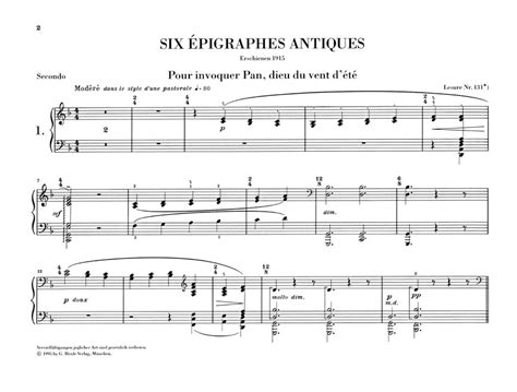 Debussy 6 Epigraphes Antiques Version For Piano 4 Hands Ficks Music