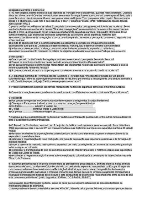 Questões Sobre Expansão Maritima - Questões de vestibular sobre Expansão Marítima | PDF