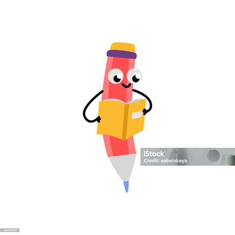 Vector Cute Red Pencil Character Stock Illustration - Download Image Now - Anthropomorphic Face ...