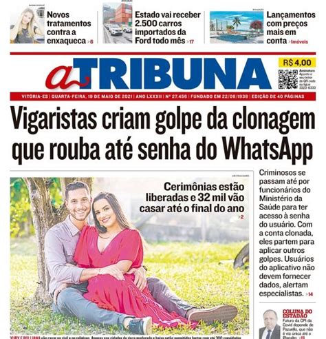 Repórter Paulo Maciel JORNAL A TRIBUNA capa VITÓRIA ES 4ª F 19