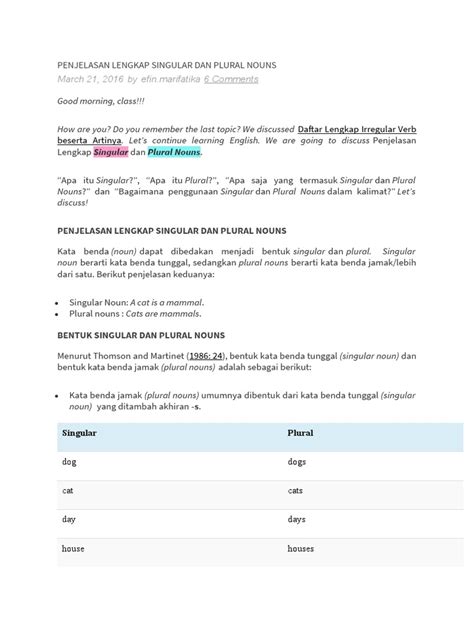 Penjelasan Lengkap Singular Dan Plural Nouns Pdf