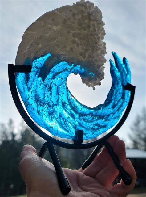 Ocean Wave Cremation Memorial Ashes Infused Glass Sculptures Infusion Glass