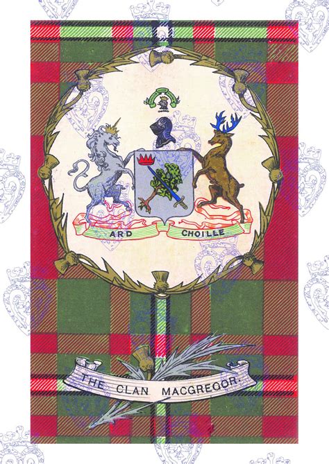 Macgregor Clan Crest And Tartan Print Reproduction From An Antique