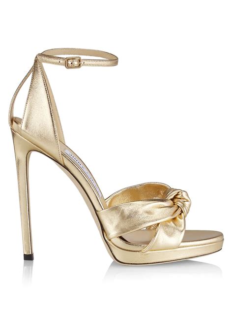 Shop Jimmy Choo Rosie Knot Metallic Leather Anke Strap Sandals Saks