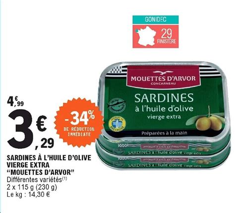 Promo Sardines à l huile d olive vierge extra mouettes d arvor chez E