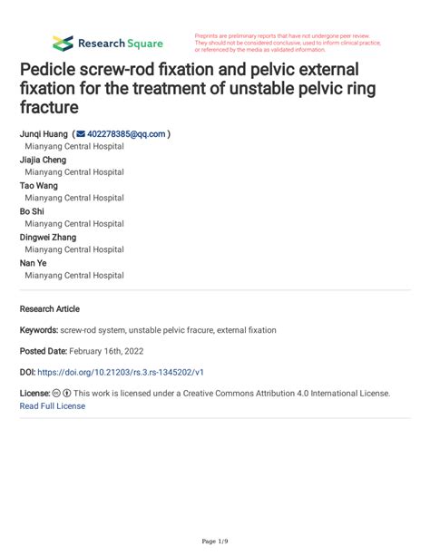 Pdf Pedicle Screw Rod Fixation And Pelvic External Fixation For The