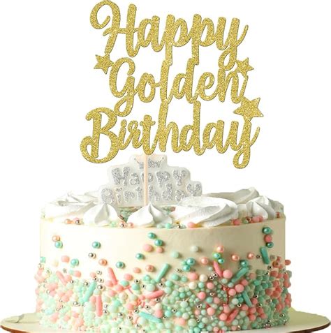 Amazon Rsstarxi Pack Happy Golden Birthday Cake Topper Glitter