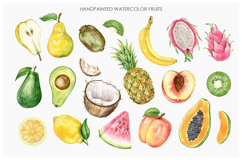 Exotic Fruit Clipart Bundle Lemon Coconut Tropical Clipart Fruit Clipart Bundle Cherry Fruit