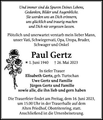 Traueranzeigen Von Paul Gertz Trauer Nordkurier