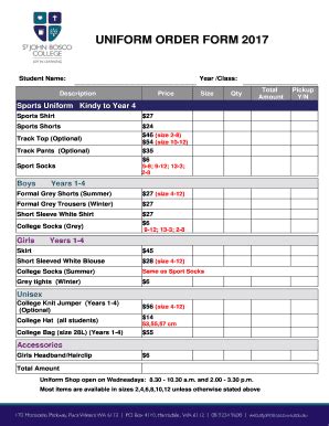 Fillable Online Web Stjohnbosco Wa Edu Uniform Order Form Web