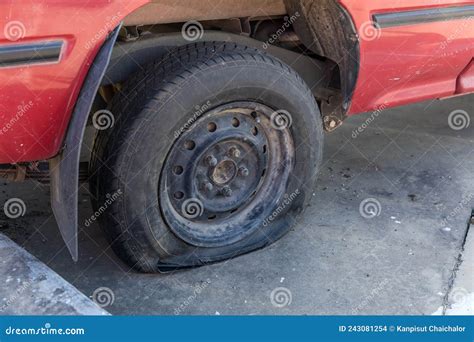 Destroyed Blown Out Tire With Exploded Shredded And Damaged Tire On A