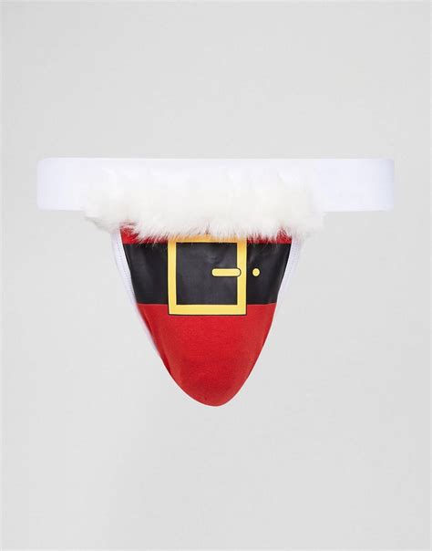 Asos Christmas Jock Strap With Santa Print And White Fluff For Men Lyst