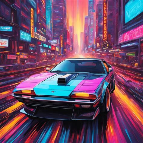 Premium Photo Retro Car Racing Through Cyberpunk City