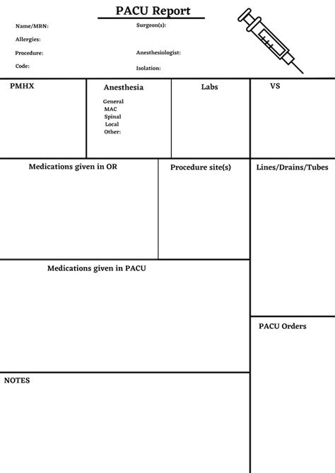 Pacu Nurse Report Sheet Etsy