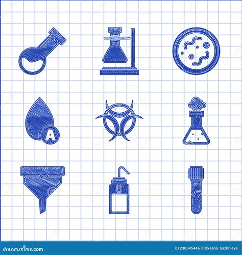 Set Biohazard Symbol Laboratory Wash Bottle Test Tube And Flask