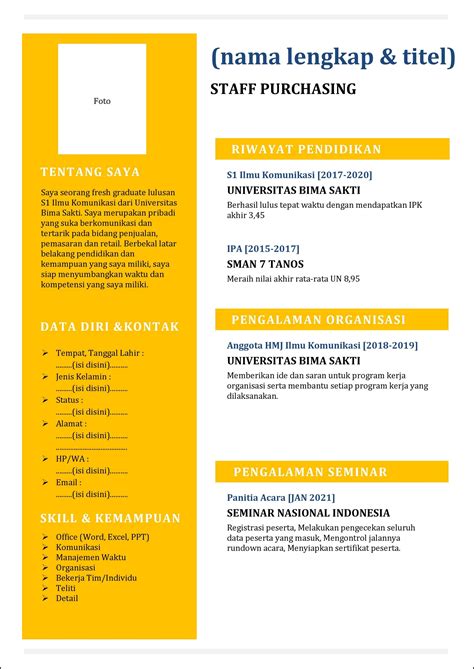 contoh curriculum vitae cv staff purchasing fresh graduate tanpakoma