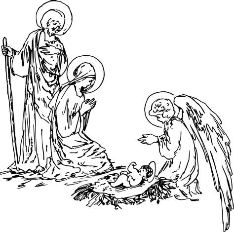 Classic Nativity with Angel - Openclipart