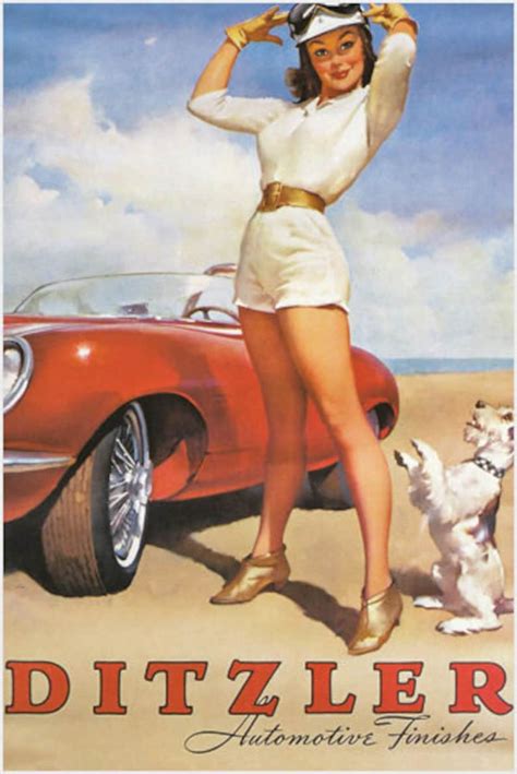 Retro Art Decorative Sexy Girl Pin Up Brunette Automobile Product