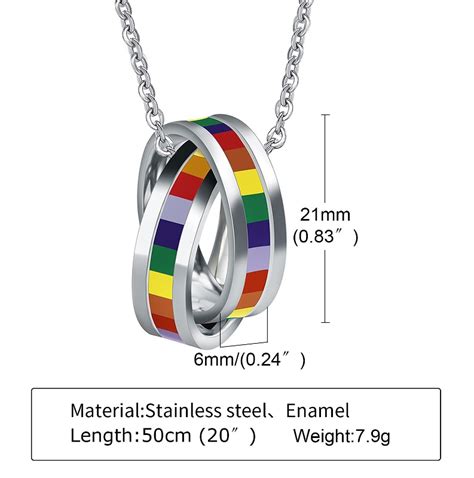 Stainless Steel Rainbow Lgbt Double Ring Pendant Necklace Wholesale