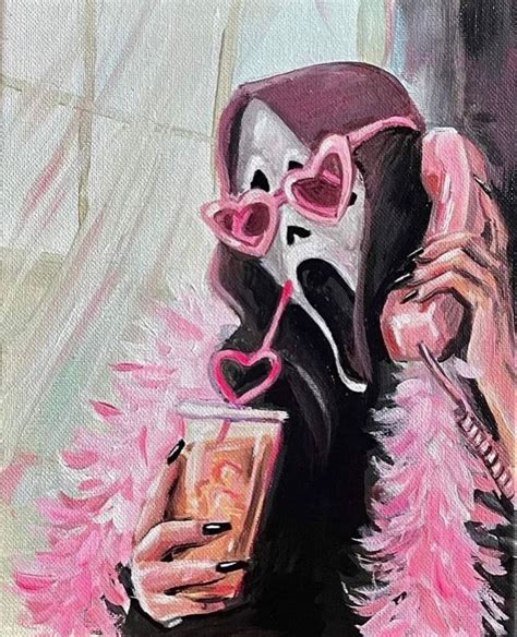 Ghostface Pink Aesthetic Spooky Season 🥰 Halloween Art Art Drawings